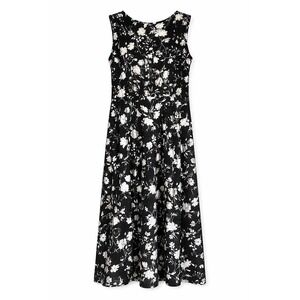 Talbots Midi Fit & Flare Dress Small Black White Floral Stretch